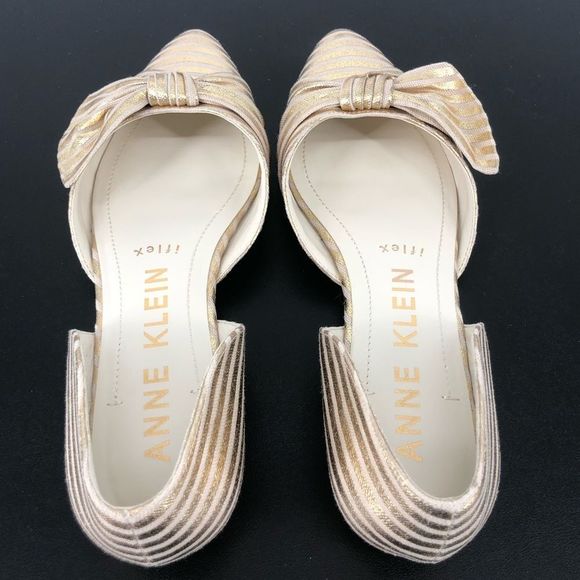 Anne Klein Bette Gold Cream Stripe Twist Bow Flats size 6.5 - Picture 5 of 10